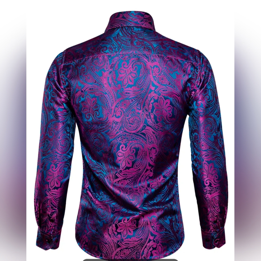 ⭐ Blue Purple Color Shift Jacquard Men's Dress Shirt - XL - Picture 2 of 7